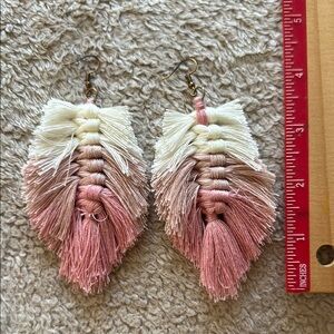 Boho Chic Fringe Earrings in Cream and Pink